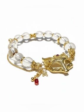 GLASS FOX GOLD VINTAGE STYLE BEADED BRACELET